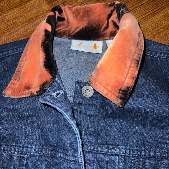 Liz Claiborne Blue Grunge Button Up Jacket Orange Velvet Collar & Cuffs Size S - Picture 11 of 14